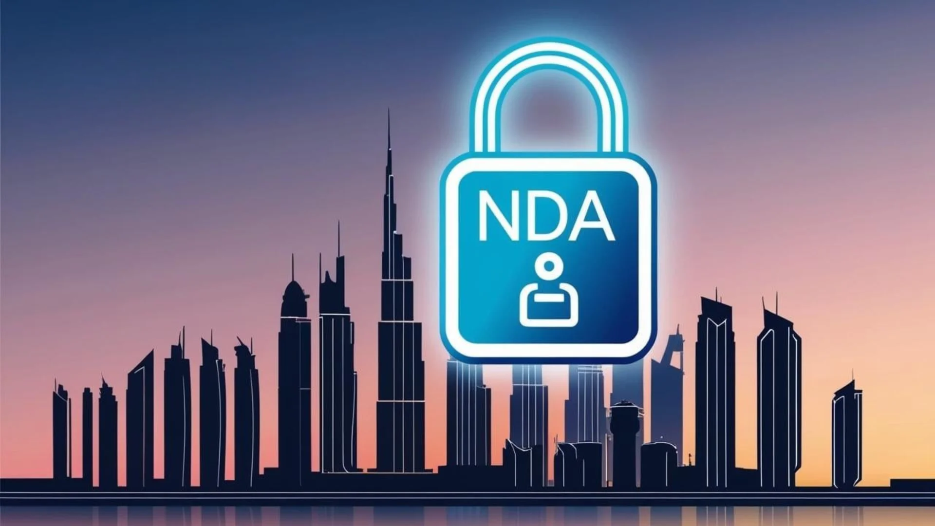 NDA Agreement in Dubai - Things You Need to Know 1 An illustration of Dubai skyline with NDA written on a lock